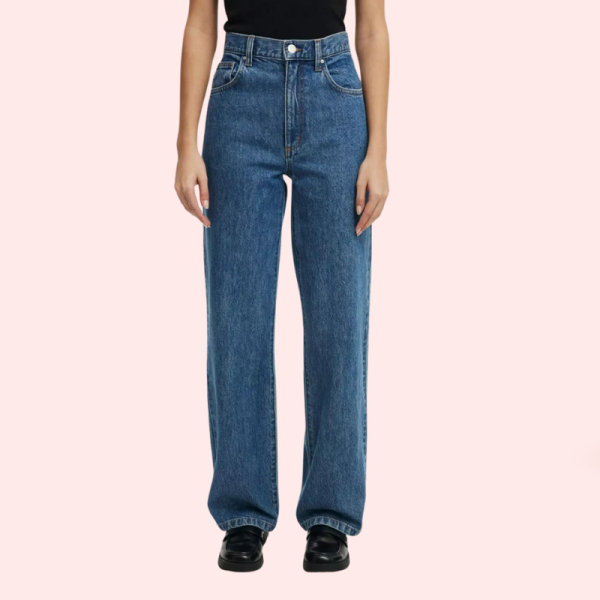 Smokey Blue Denim Loose Fit Straight Jeans for Women - Image 3