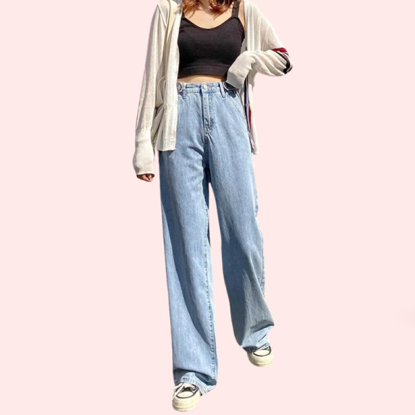 Women's Stylish High Waist Wide Leg Straight Jeans - Image 4