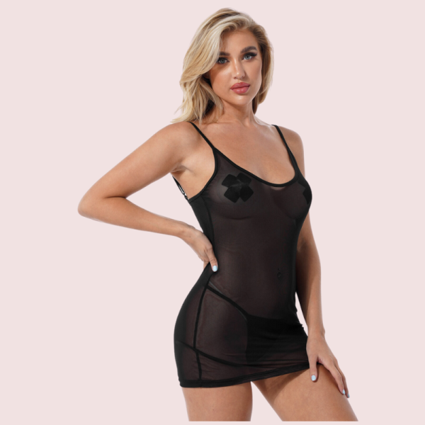 Sexy see through black mesh Chemise - Image 3