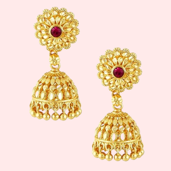 Traditional yet Stylish Ruby Jhumkas Earrings - Image 4