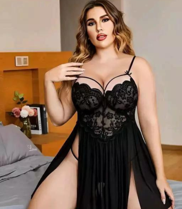 French Daina Lace and Mesh Babydoll Nightwear - Image 4