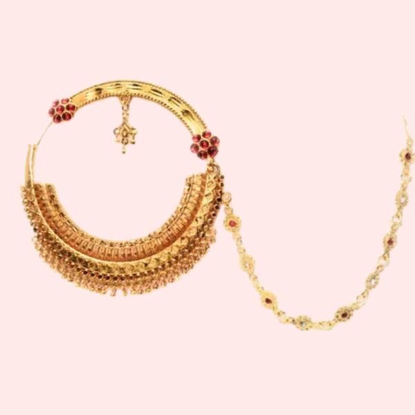 Luxe Gold-Plated Bridal Nath with Chic Chain Design - Image 2