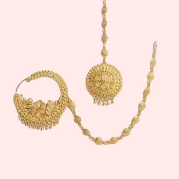Graceful Gold-Plated Nath and Mangtika Set for Brides - Image 4