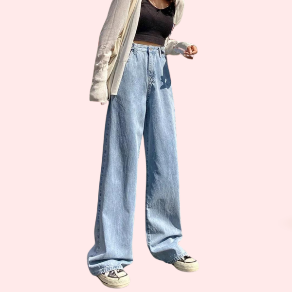 Women's Stylish High Waist Wide Leg Straight Jeans - Image 7
