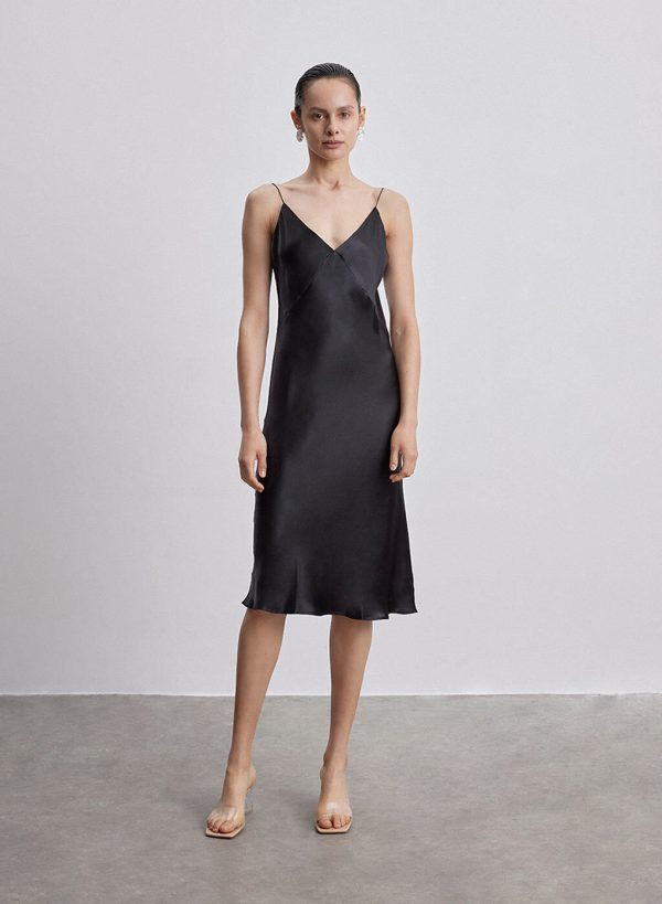 Silk Slip V-Neck Cocktail Party Dress - Image 2