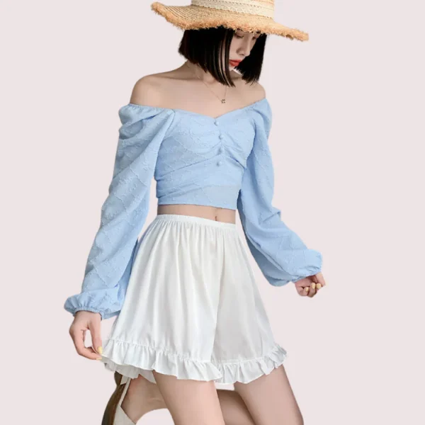 Women Ruffles Satin Faux Silk French Underwear - Image 2