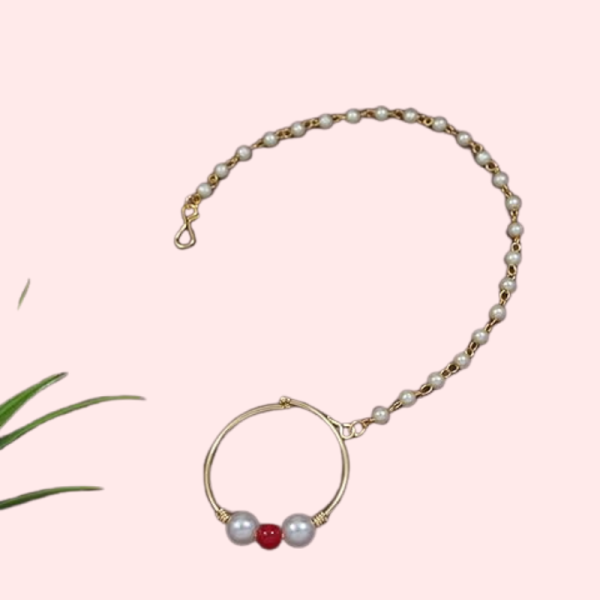 Bridal Nose Ring with Pearl Chain for Women - Image 2