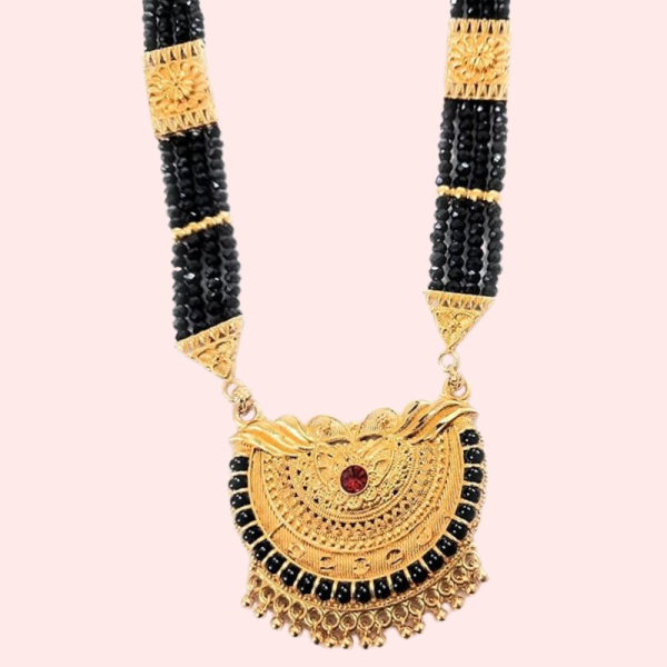 Uttarakhandi Black Beaded Mangalsutra with Stones - Image 2