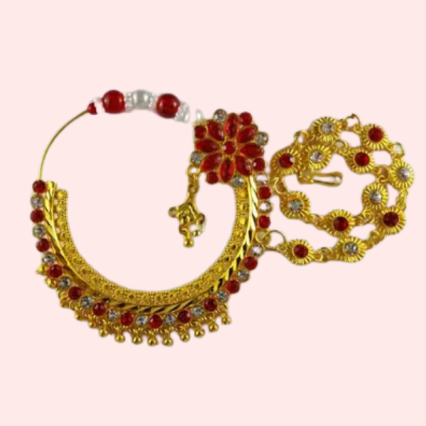 Luxurious Bridal Nose Ring with Elegant Pearls - Image 3