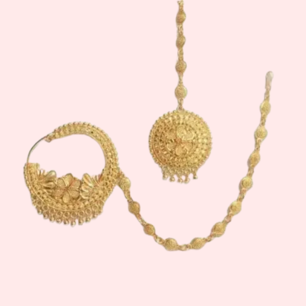 Graceful Gold-Plated Nath and Mangtika Set for Brides - Image 5