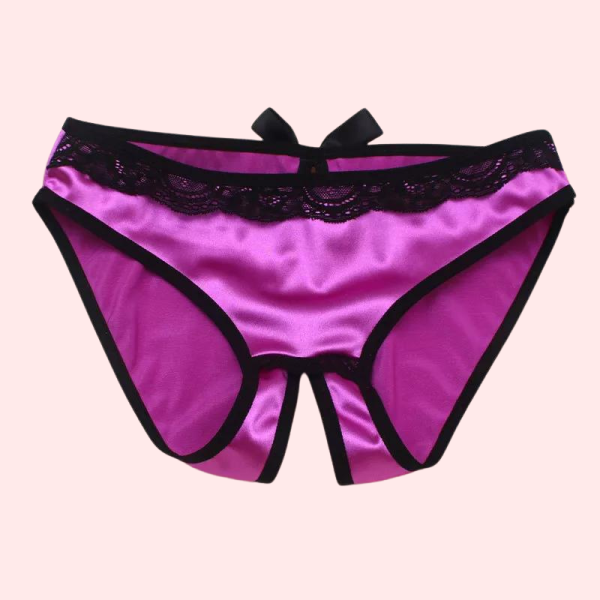 French Daina Silk Satin & Lace Crotchless String in Elegant Gift Box - Image 2