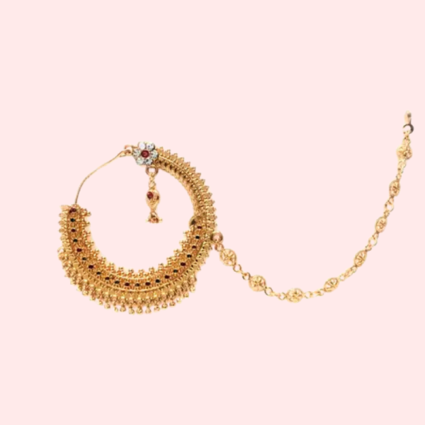 Luxe Gold-Plated Bridal Nath with Chic Chain Design - Image 4
