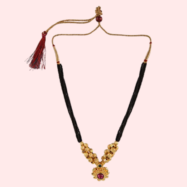 Traditional Gold Plated Thushi Mangalsutra Pendant Necklace - Image 3