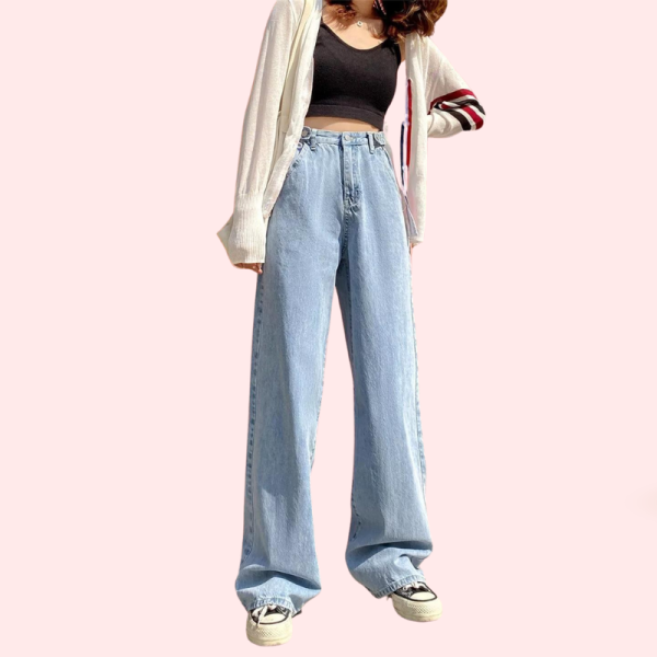 Women's Stylish High Waist Wide Leg Straight Jeans - Image 3