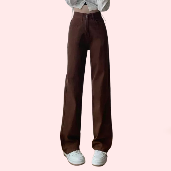 Women's Brown High Rise Wide Leg Loose Denim Jeans - Image 4