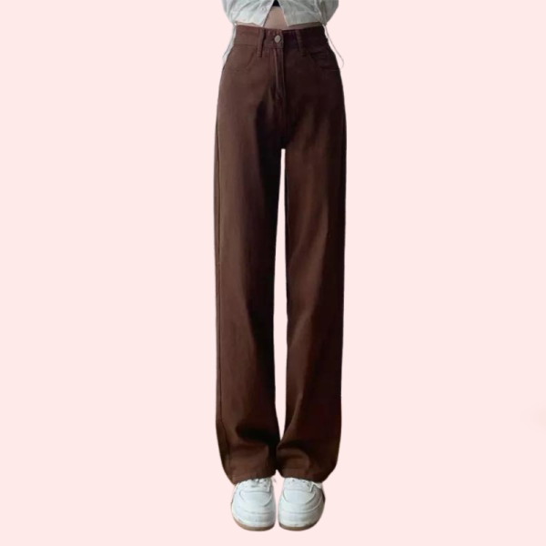 Women's Brown High Rise Wide Leg Loose Denim Jeans - Image 5