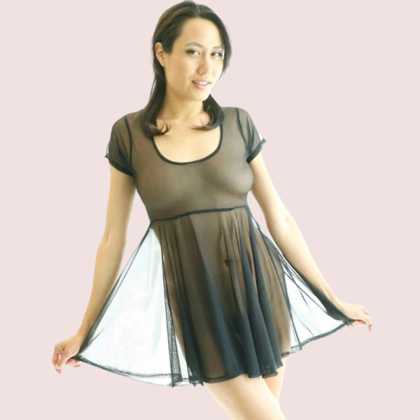 Plus Size Sexy Black Sheer Mesh Skater Dress - Image 2