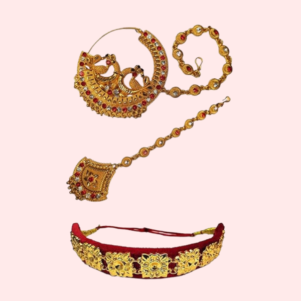 Kumauni Guloband with Nath & Mangtika – Bridal Gold Jewelry Set - Image 2