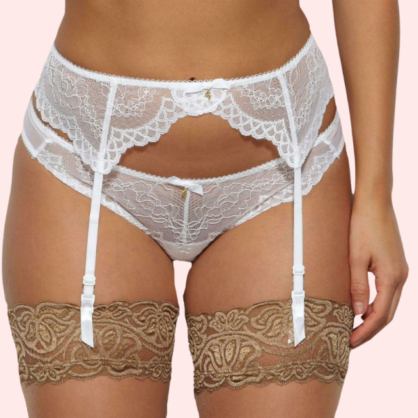Plus Size Lace Mesh Garter & Thong Set - Image 3