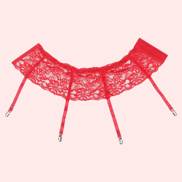 Elegant French Daina Red Lace Garter Belt - Image 3