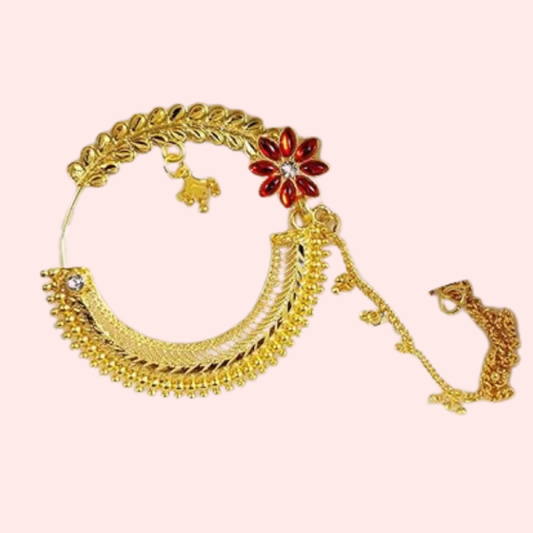 Classic Gold Plated Round Nath from Uttarakhand - Image 4