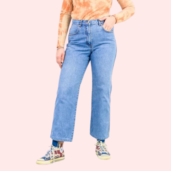Classic 90s Boyfriend Blue Denim Wide Leg Jeans - Image 7
