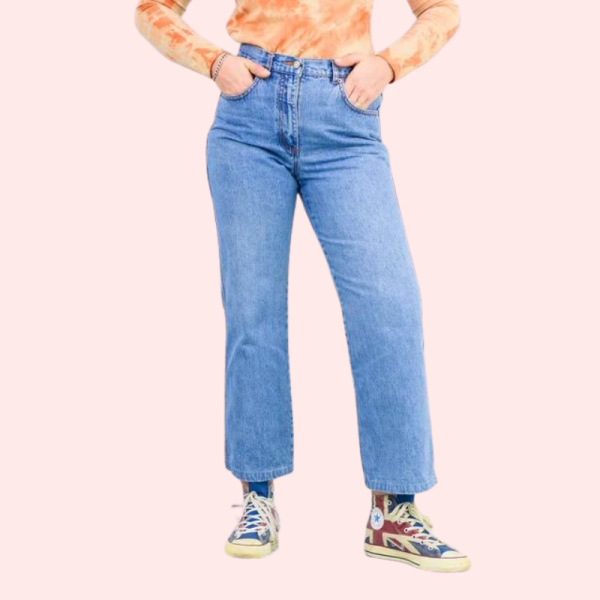 Classic 90s Boyfriend Blue Denim Wide Leg Jeans - Image 6