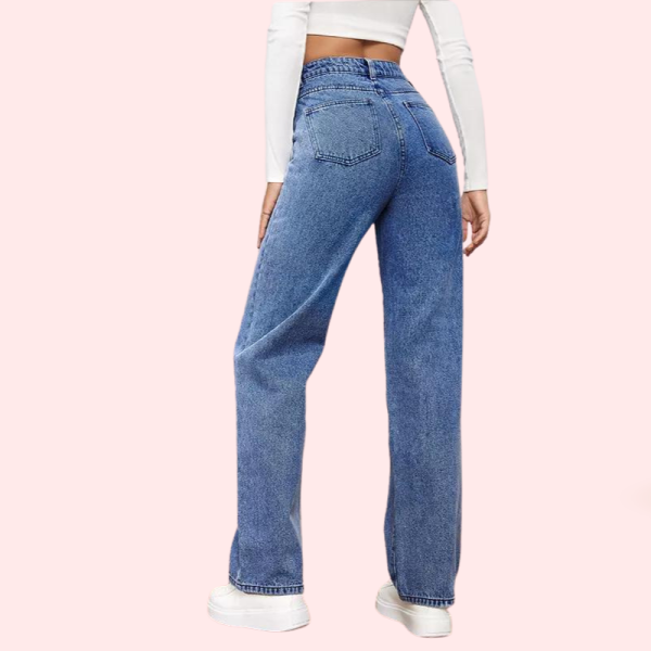 High Waisted Washed Straight Leg Jeans for Women - Image 2