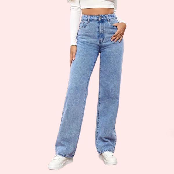 Women's Fashionable Washed High Waist Straight Jeans - Image 5
