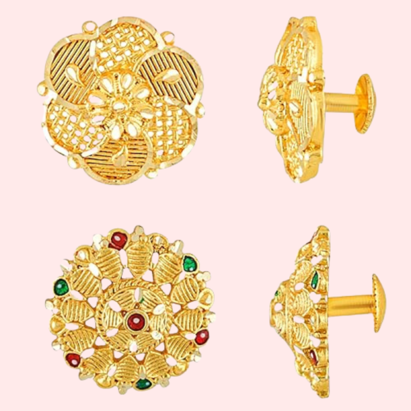 Pack of 2 Gold Finish Traditional Earrings Set for Women - Image 4