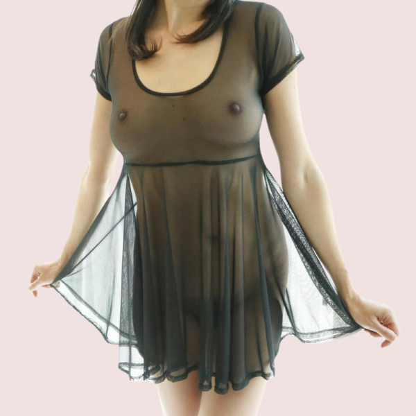 Plus Size Sexy Black Sheer Mesh Skater Dress - Image 3