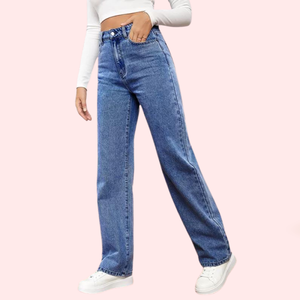 High Waisted Washed Straight Leg Jeans for Women - Image 3