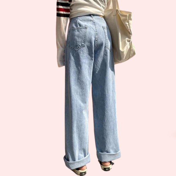 Women's Stylish High Waist Wide Leg Straight Jeans - Image 2