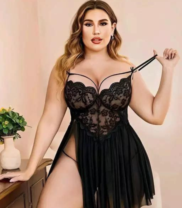 French Daina Lace and Mesh Babydoll Nightwear - Image 2