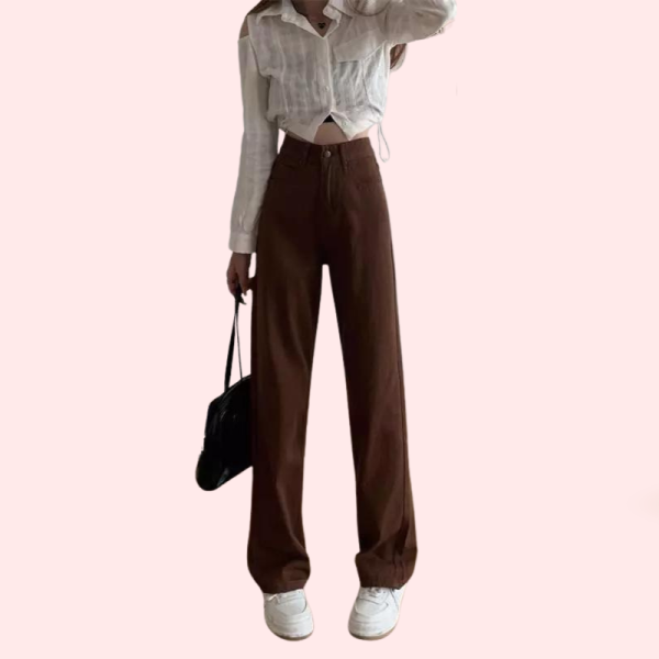 Women's Brown High Rise Wide Leg Loose Denim Jeans - Image 3