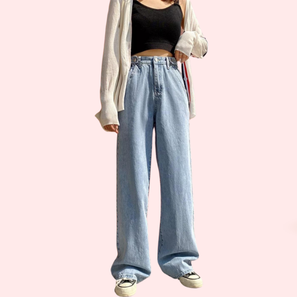 Women's Stylish High Waist Wide Leg Straight Jeans - Image 5