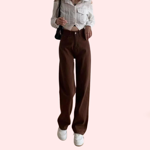 Women's Brown High Rise Wide Leg Loose Denim Jeans - Image 2