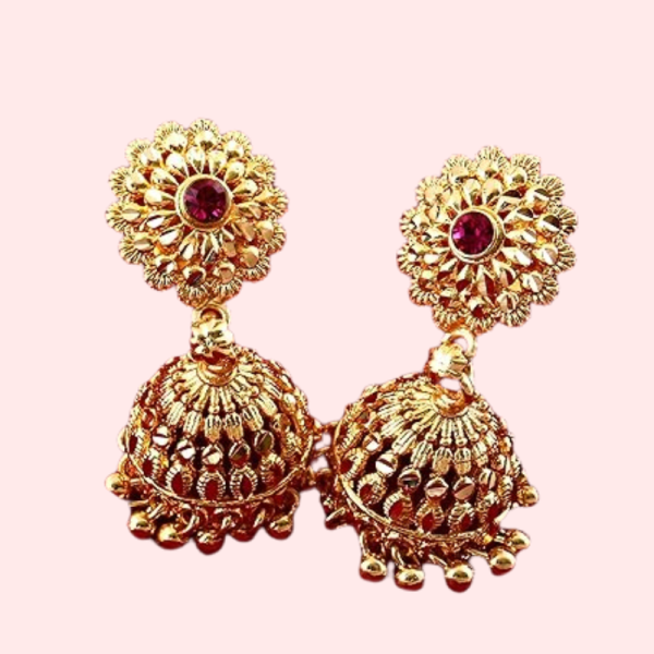 Traditional yet Stylish Ruby Jhumkas Earrings - Image 2