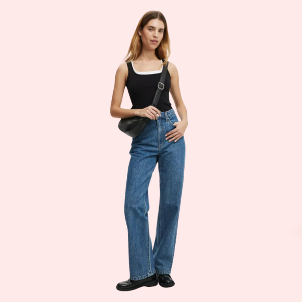 Smokey Blue Denim Loose Fit Straight Jeans for Women - Image 4