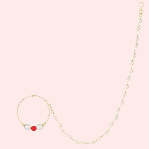 Bridal Nose Ring with Pearl Chain for Women - Image 3