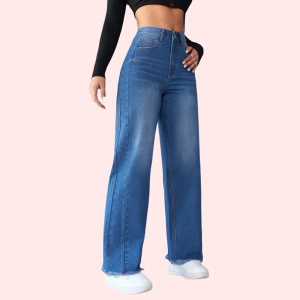 Wide-Leg Casual High-Waist Non-Elastic Jeans for Women - Image 3