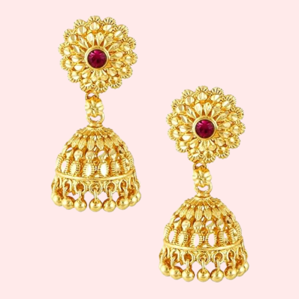 Traditional yet Stylish Ruby Jhumkas Earrings - Image 3